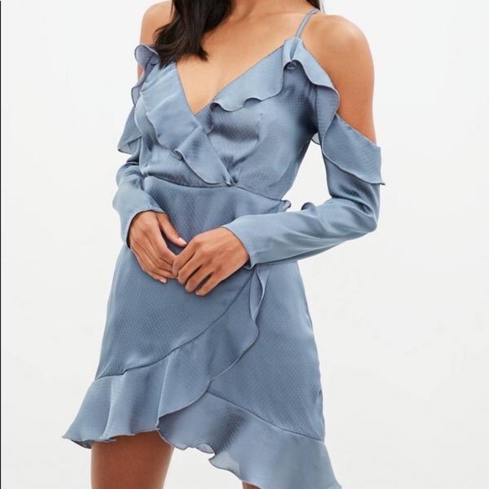 Missguided Blue Satin Cold Shoulder Dress Women 8